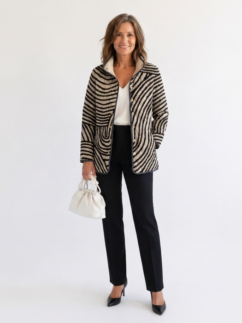 Abstract Circle Print Quilted Stand Collar Jacket
