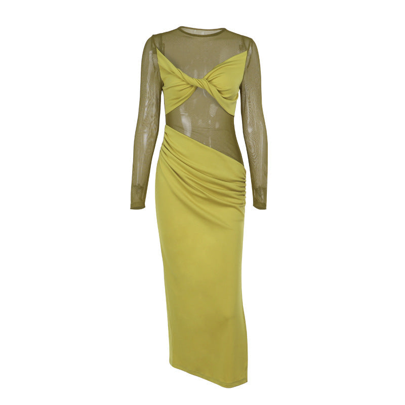 Marysh Mesh Bodycon Dress Yellow - View 6