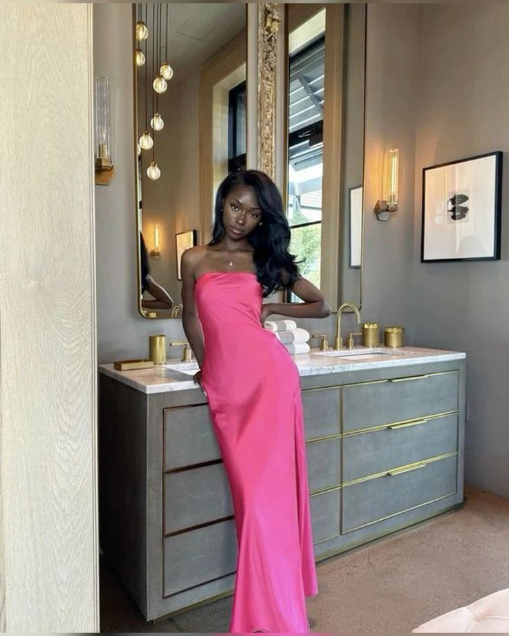 Strapless Hot Pink Long Sheath Prom Dress Evening Dress cc1525