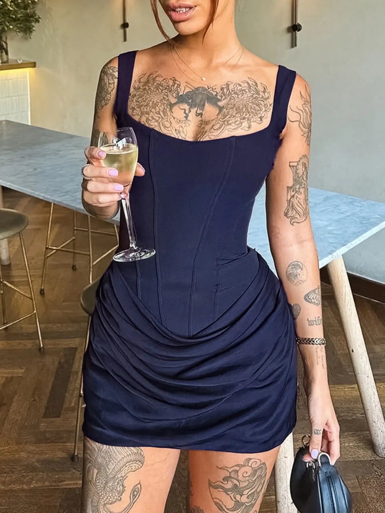 Ruched Square Neck Sleeveless Bodycon Mini Dress 9