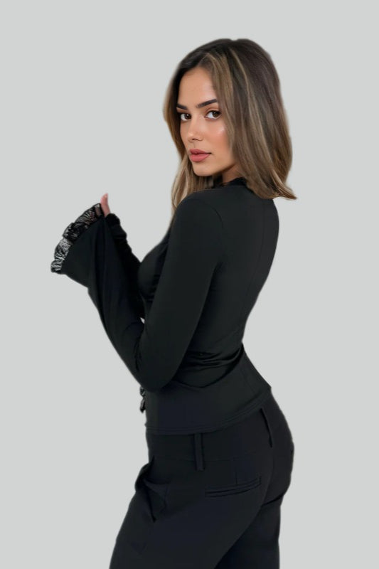 Flare Sleeve Tie Front Long Sleeve Top