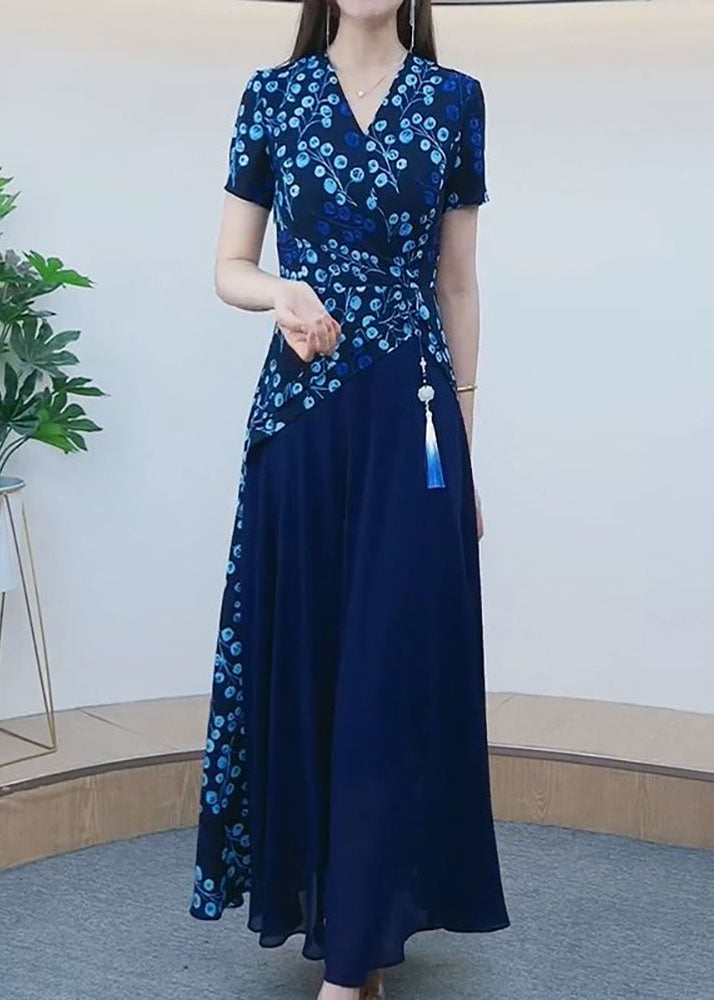 Floral Asymmetrical Panel Wrap Bodice Short Sleeve Maxi Dress