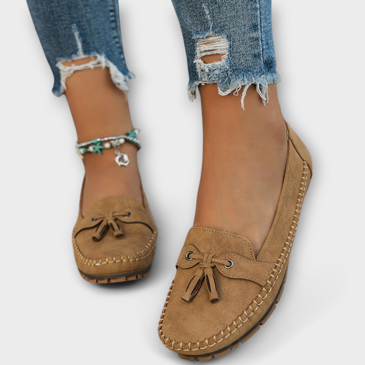Suede Look Tassel Round Toe Slip On Loafers