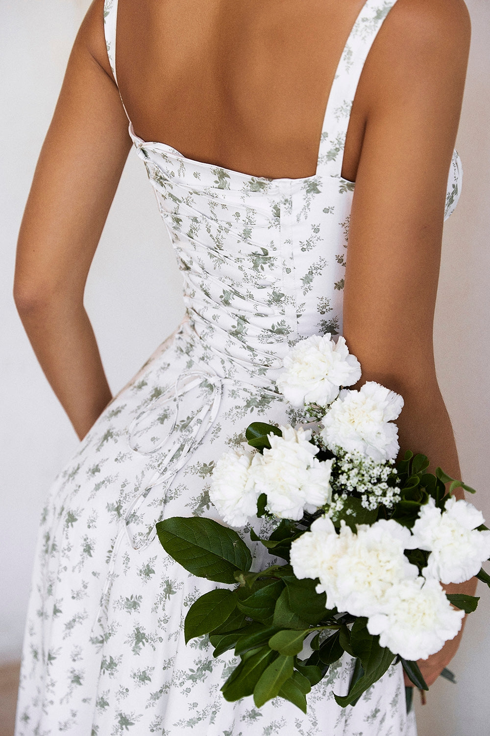 Ditsy Floral Sweetheart Tie Front Bustier High Split Maxi Dress 19