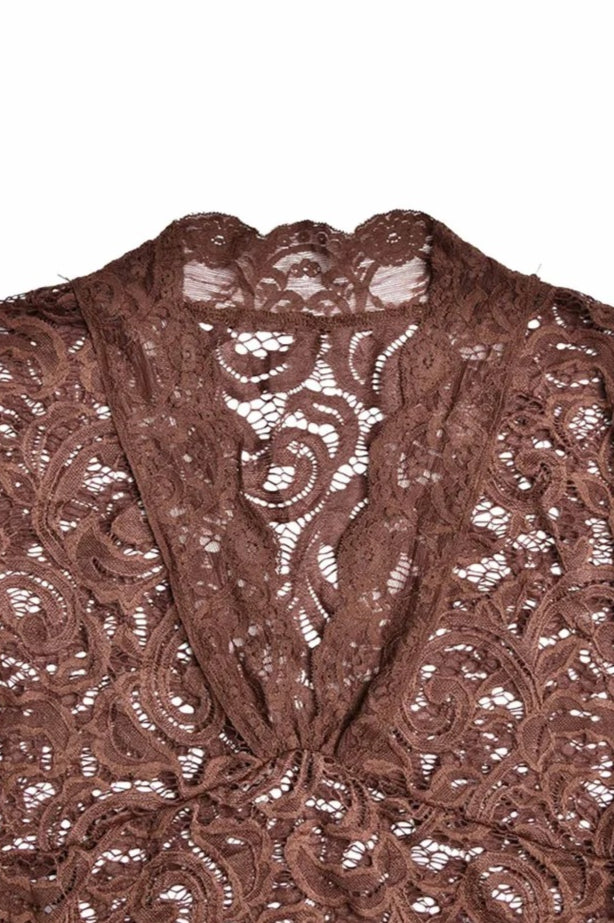 V Neck Flares Sleeve Lace Dress
