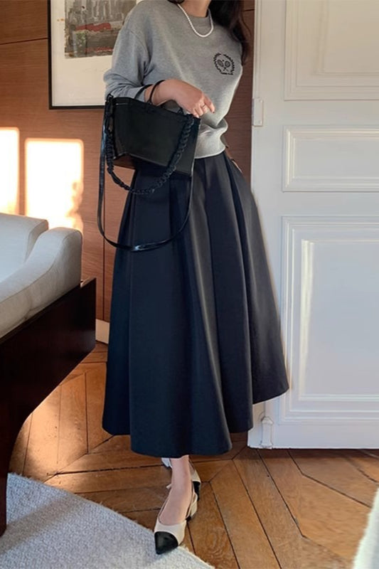 High Waist Pleated A Line Midi Skirt
