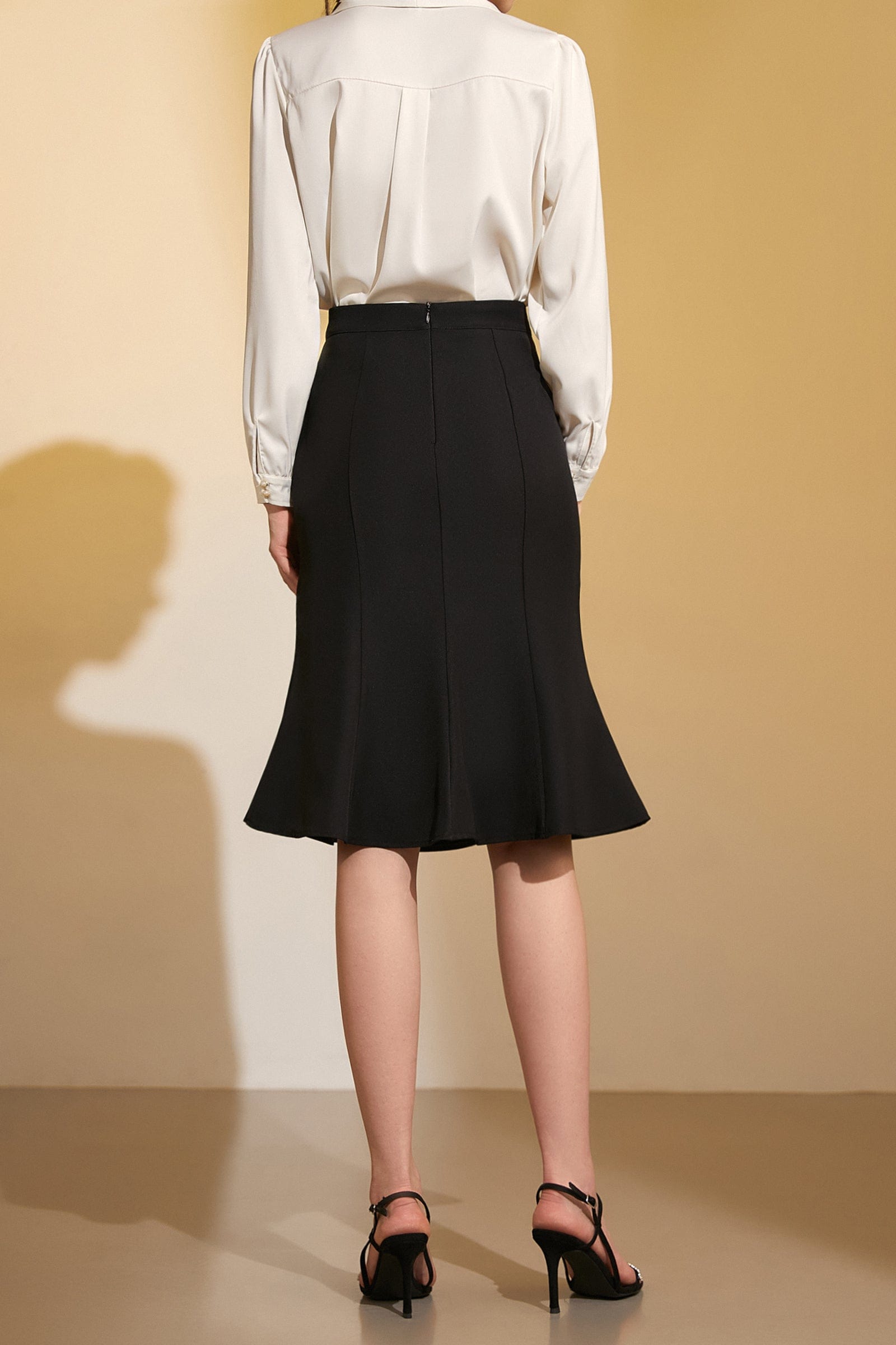 Black High-Rise Ruffle Midi Skirt