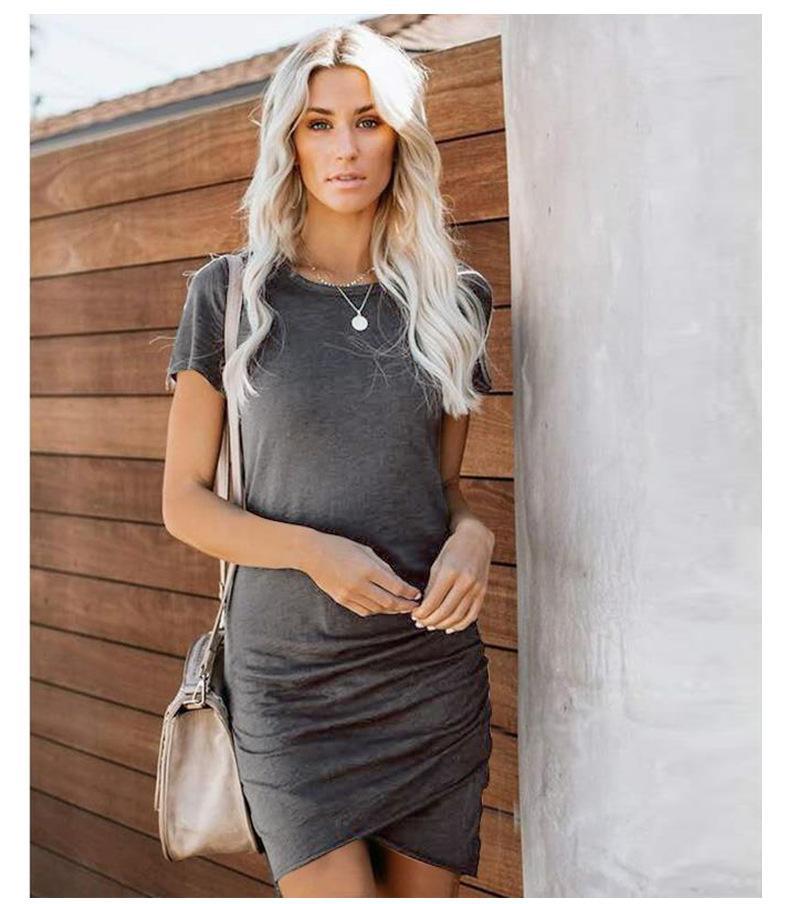 Round Neck Bag Hip Irregular Short-sleeved Dress