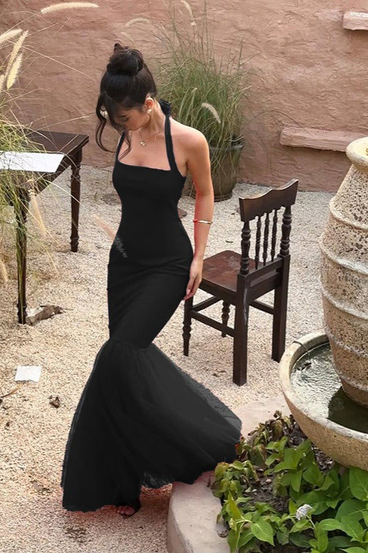 Halter Neck Mermaid Tulle Hem Formal Gown