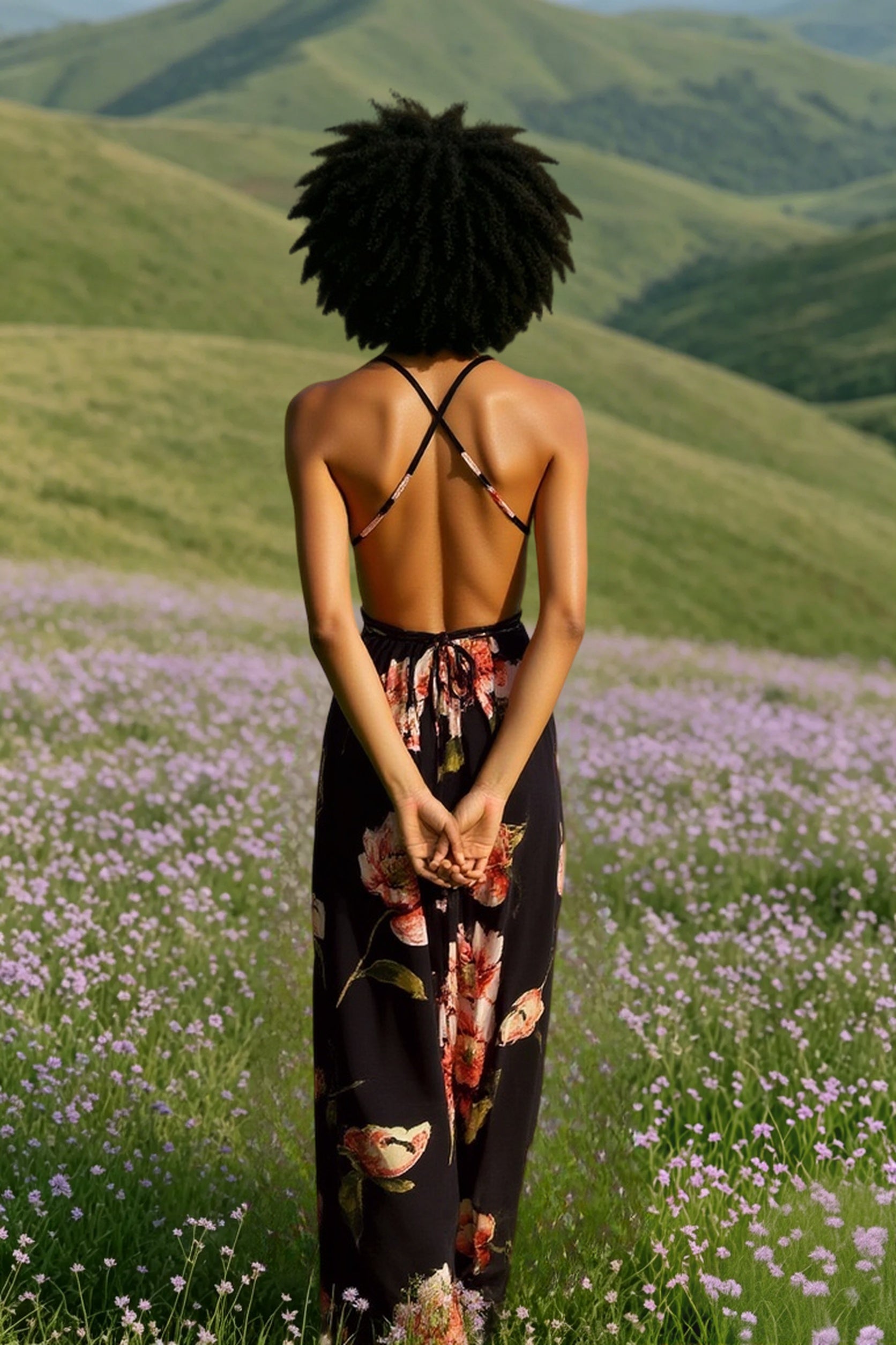 Backless Floral Midi Dress