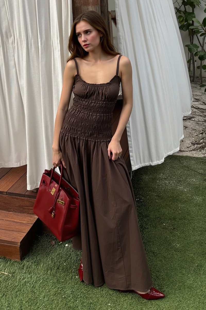 White Smocked Cotton Maxi Slip Dress