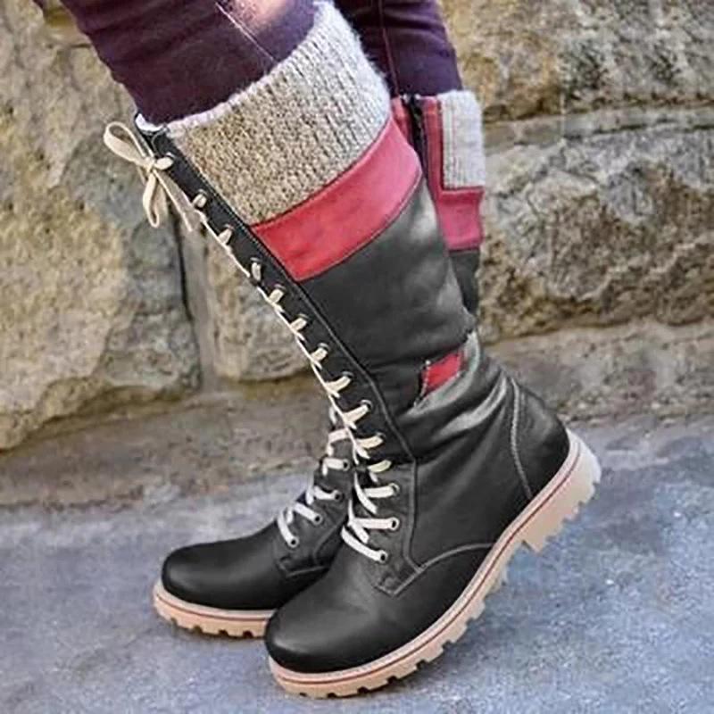 Women Winter Lace Up Knitted High Boots