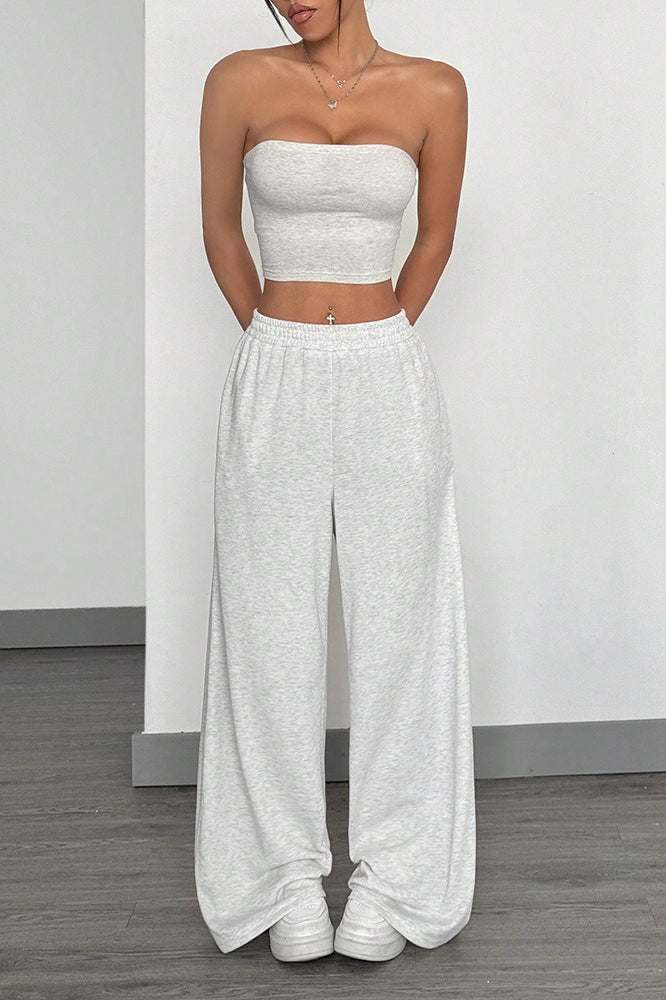 Elastic High Waist Loose Wide Leg Jersey Knit Sweatpants
