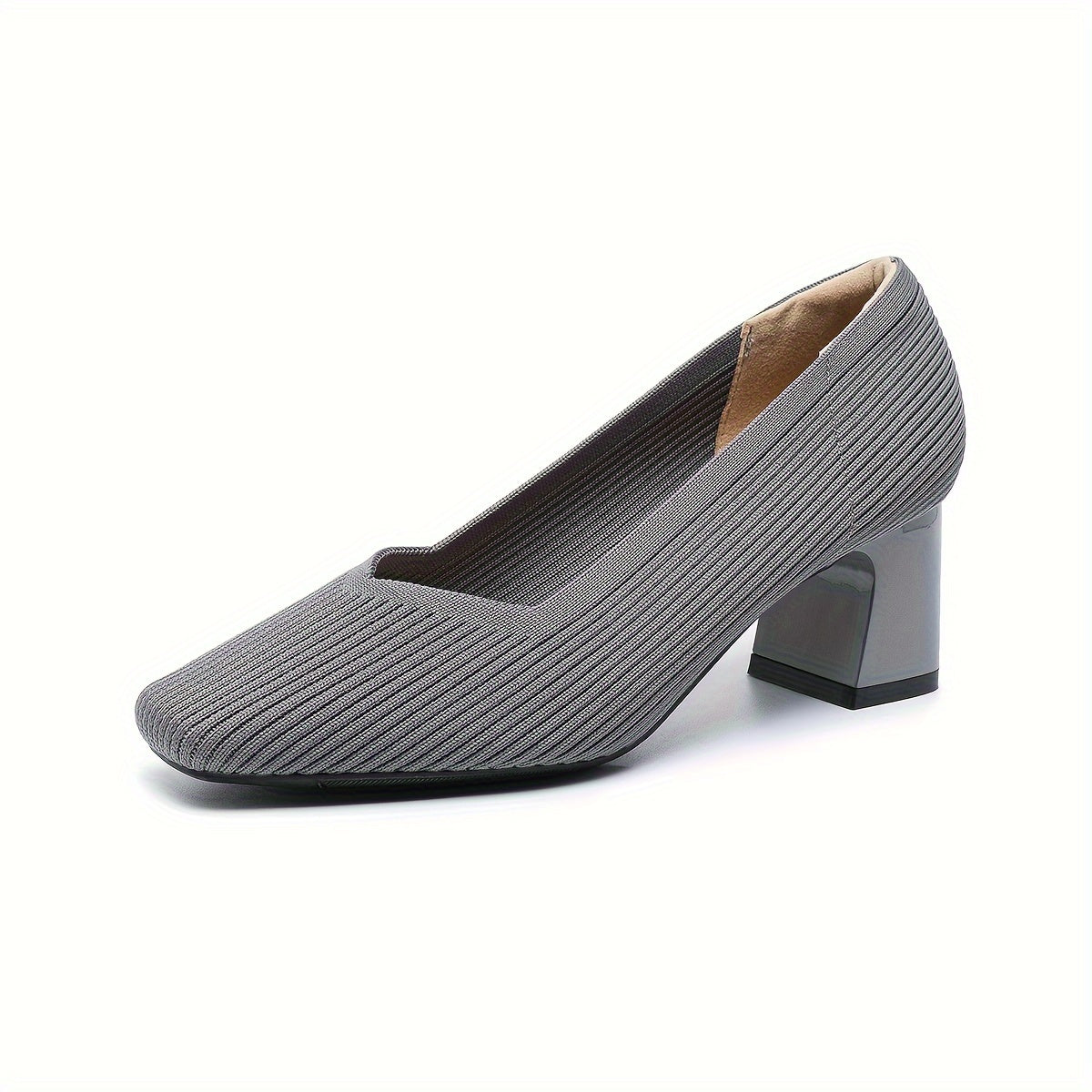 Square Toe Block Heel Slip On Pumps