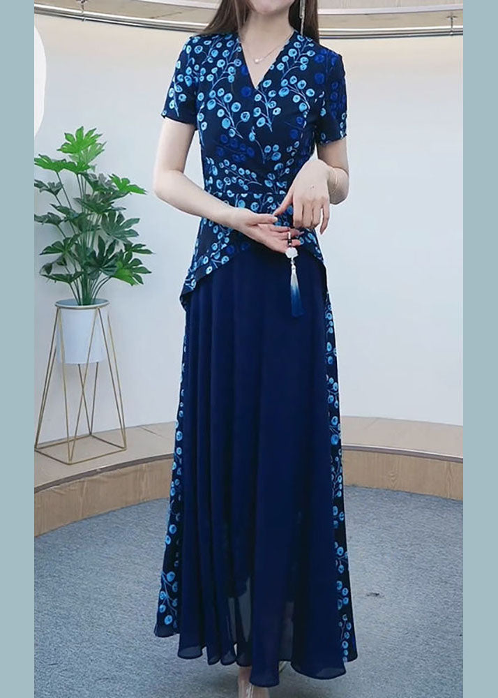 Floral Asymmetrical Panel Wrap Bodice Short Sleeve Maxi Dress