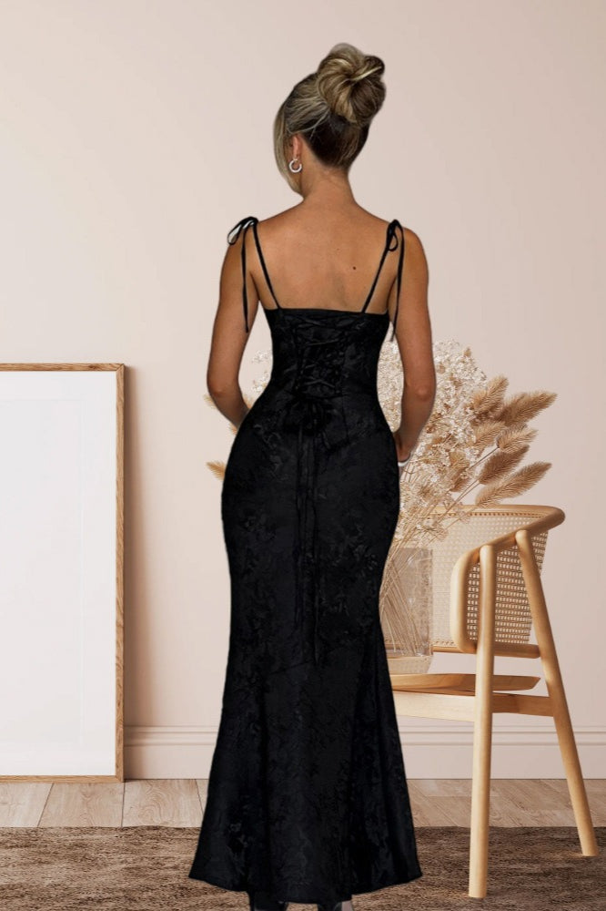 Jacquard Square Neck Backless Mermaid Maxi Dress - View 15