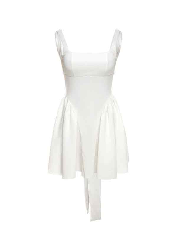French Backless Lace Up Mini Dress with Tie Back - View 5