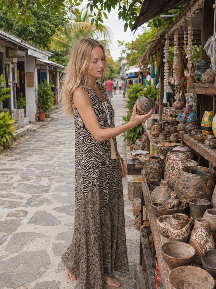 Printed Splicing Boho Vintage Boho Dress