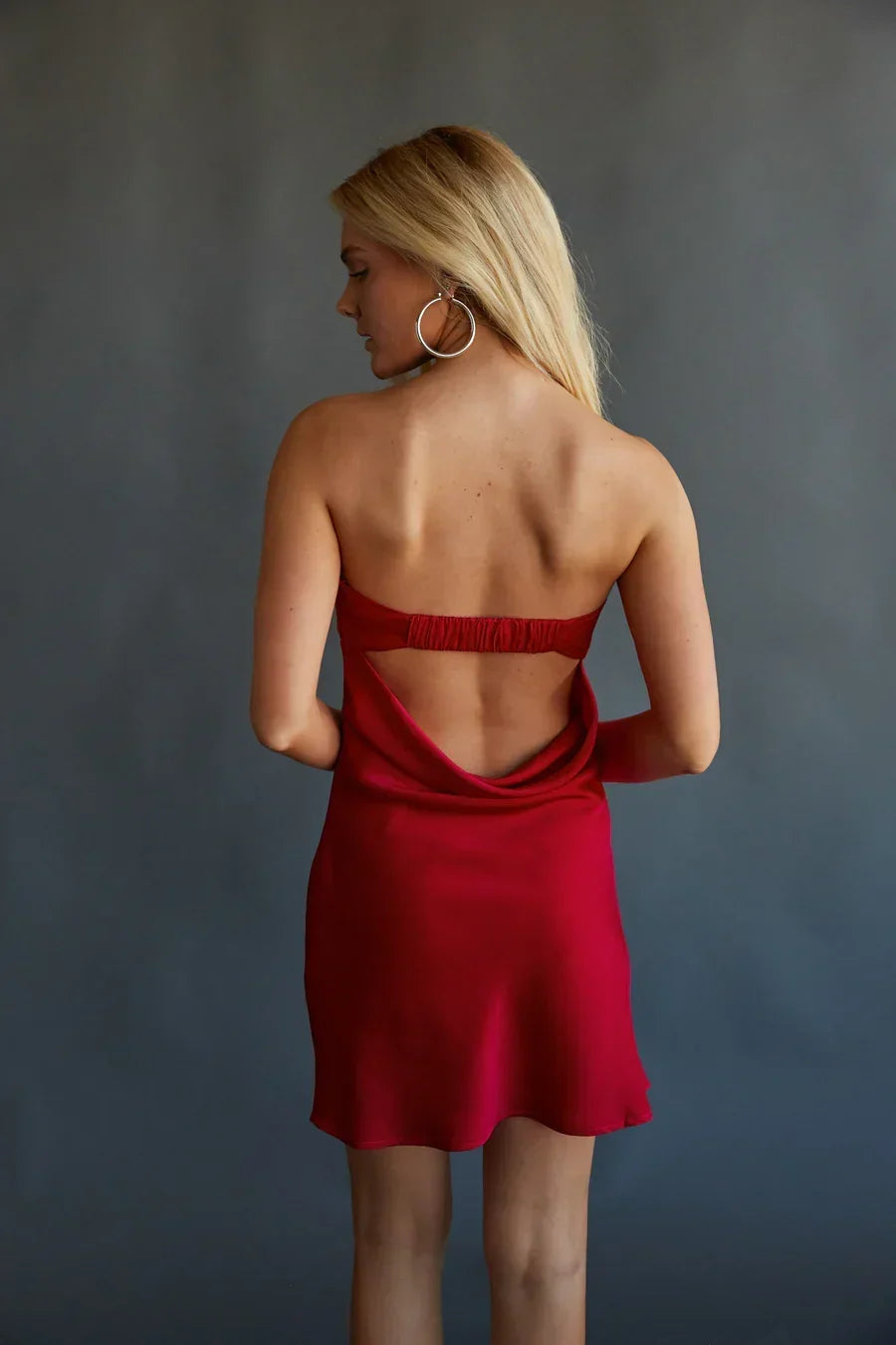 Strapless Folded Neckline Open Back A-Line Mini Dress 13