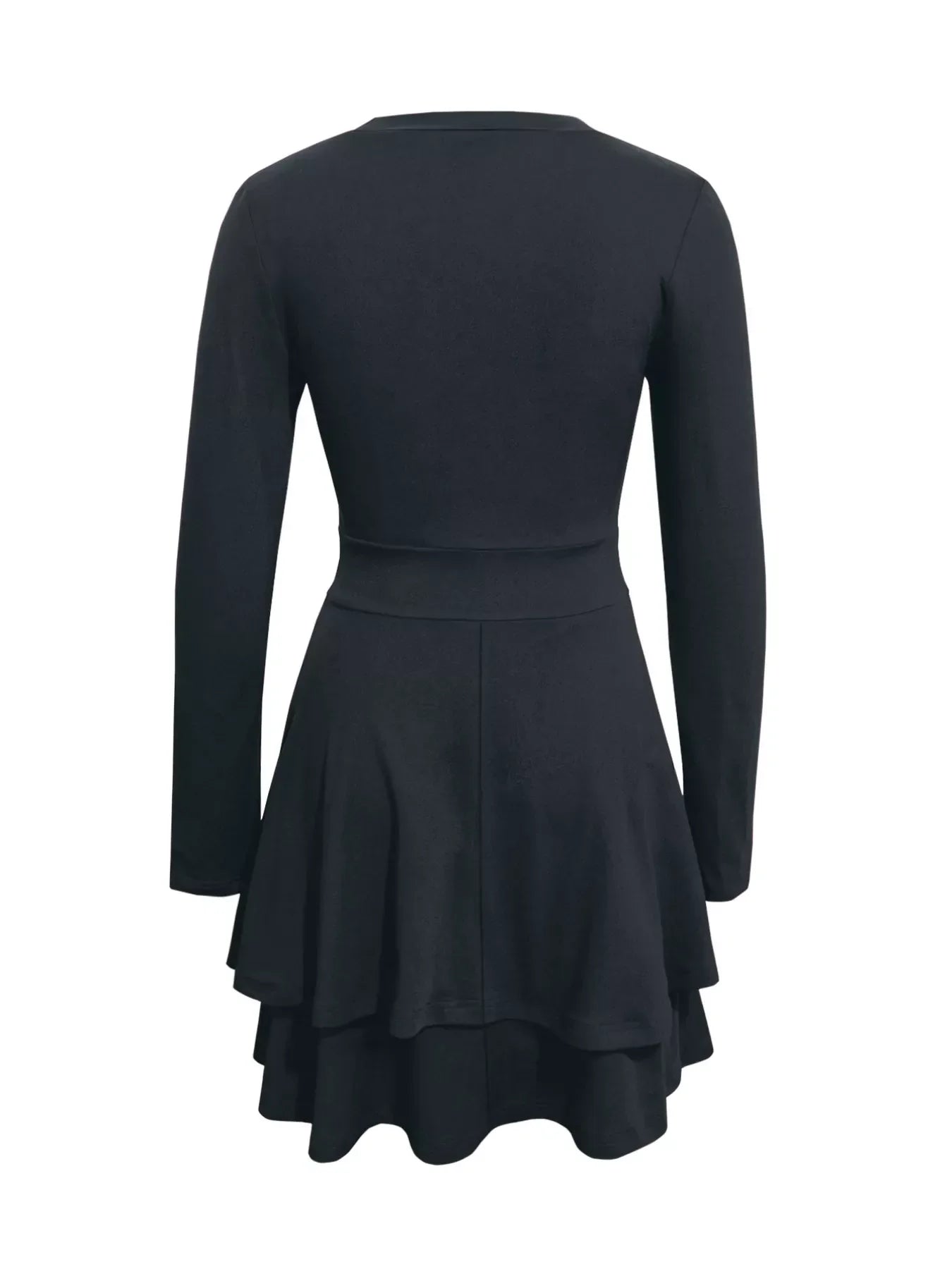 V-Neck Layered Ruffle Mini Dress Black