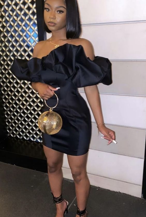 Black Satin Short Prom Dresses Cute Homecoming Dresses