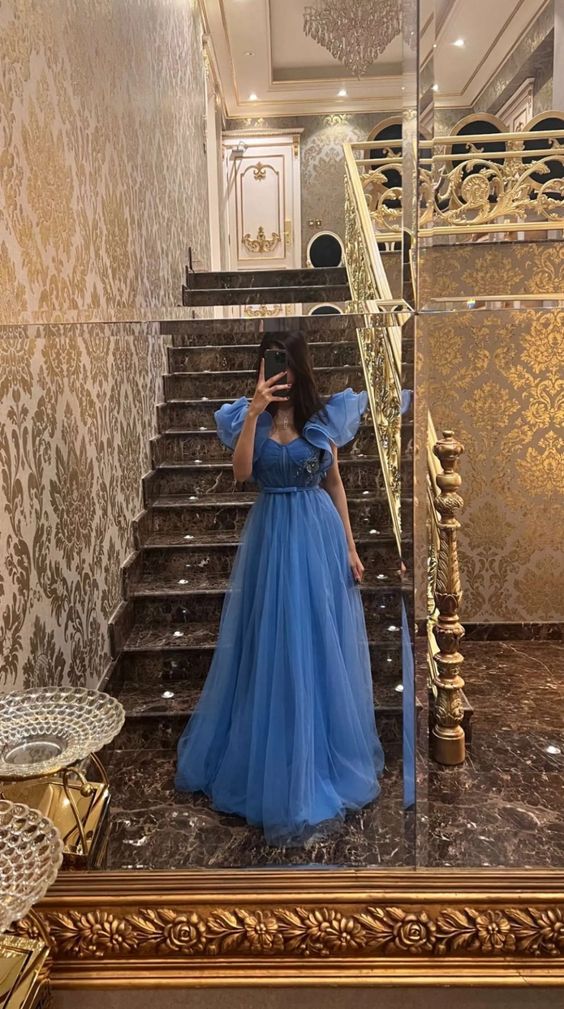 A Line Blue Prom Dresses Evening Party Gowns Formal Occasion Dress fg4625
