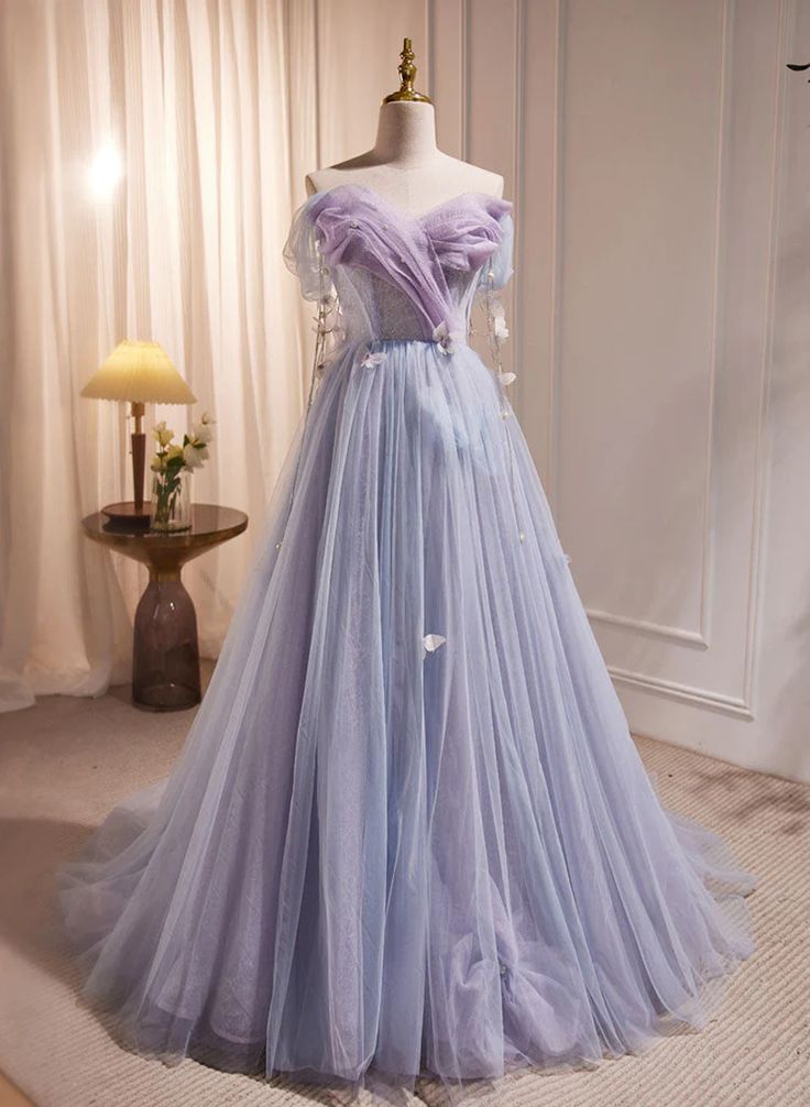 Off Shoulder Sweetheart Long Formal Dress Tulle Prom Dress