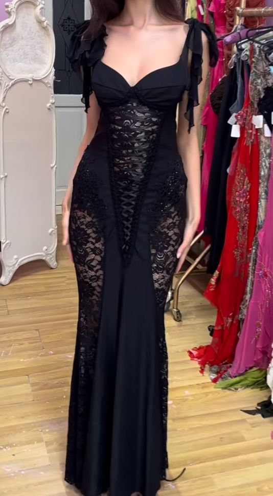 Black Prom Dress Lace Mermaid Evening Birthday Dress