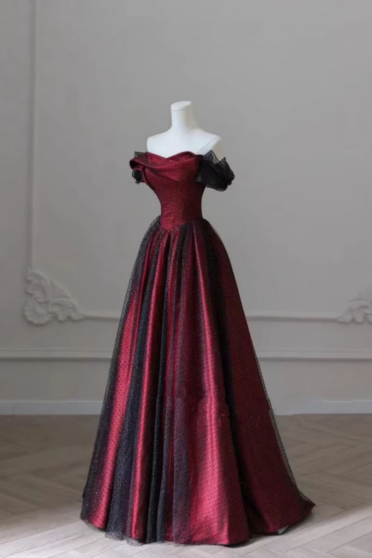 Black And Red Off Shoulder Satin Long Prom Dress Off The Shoulder Party Dress