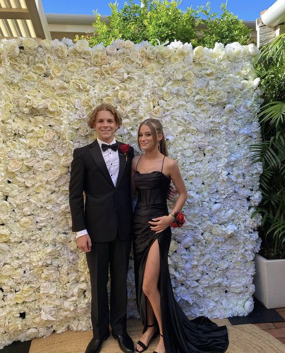 Black Spaghetti Straps Long Prom Dresses Formal Evening Dress