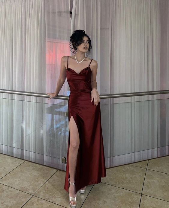 Burgundy Long Prom Dress Evening Dress