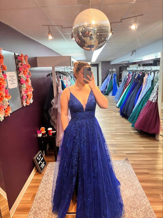 Blue Long Prom Dress Formal Graduation Evening Dress