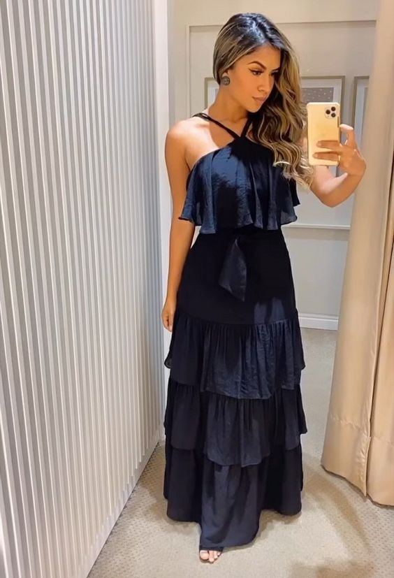 Dark Navy Long Prom Dress,Party Dress