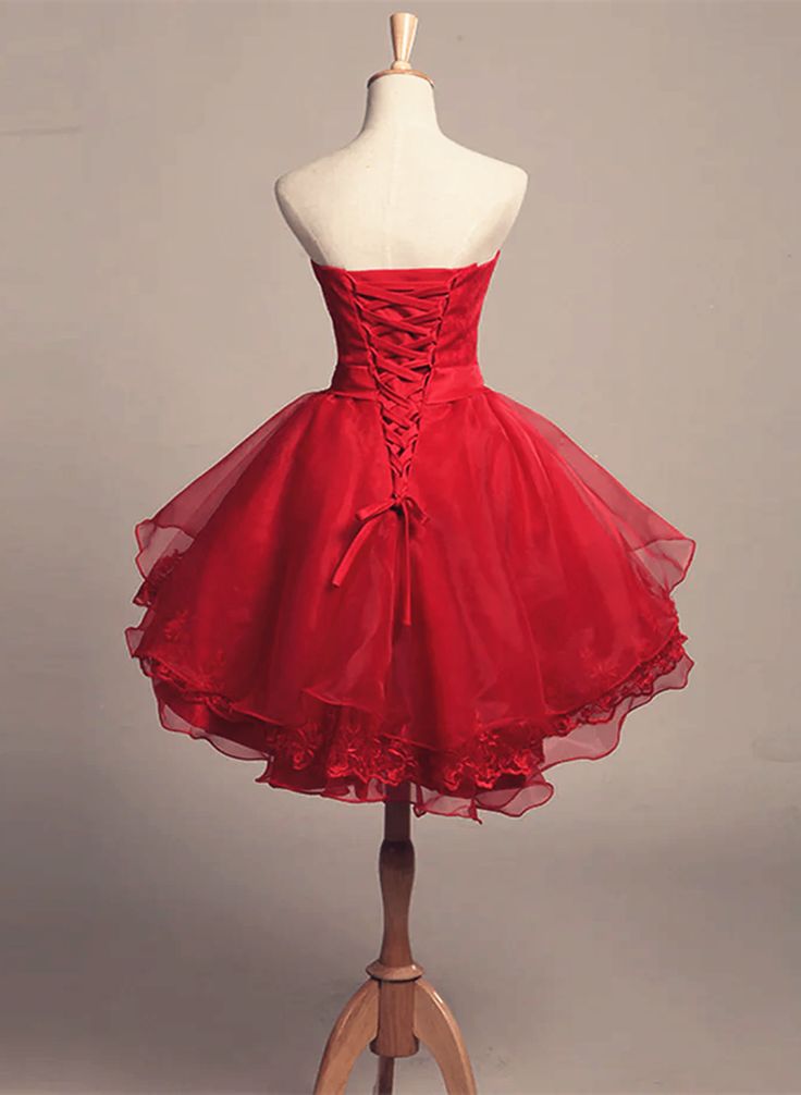 Cute Red Tulle and Lace High Low Homecoming Dress, Short Party Dress