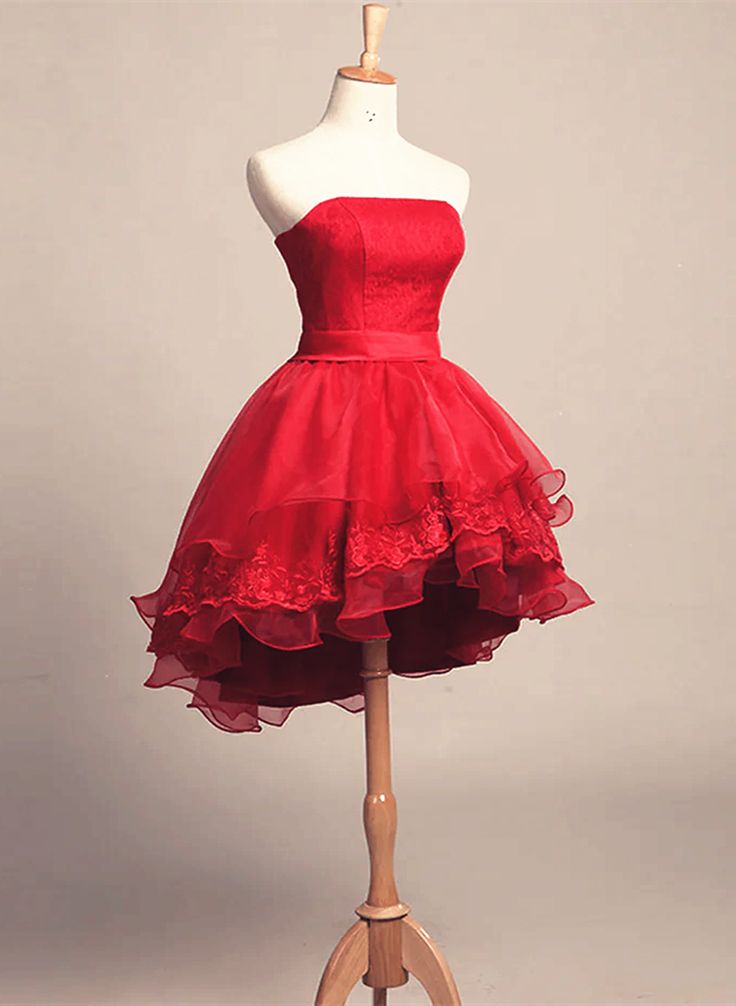 Cute Red Tulle and Lace High Low Homecoming Dress, Short Party Dress