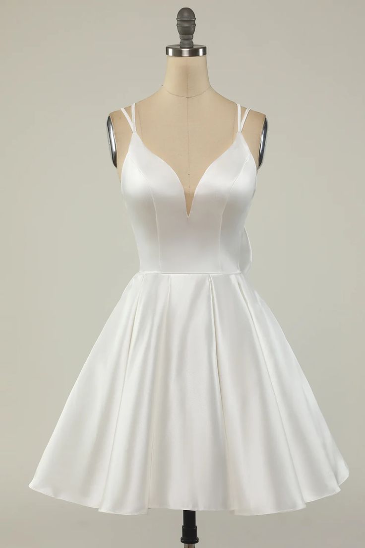 Double Straps White Satin Short Homecoming Party Dress