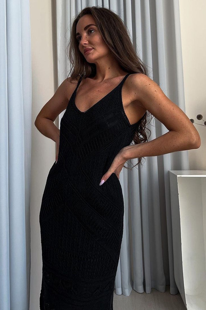 Cami Edition UNeck Crochet Knit Maxi Sweater Dress