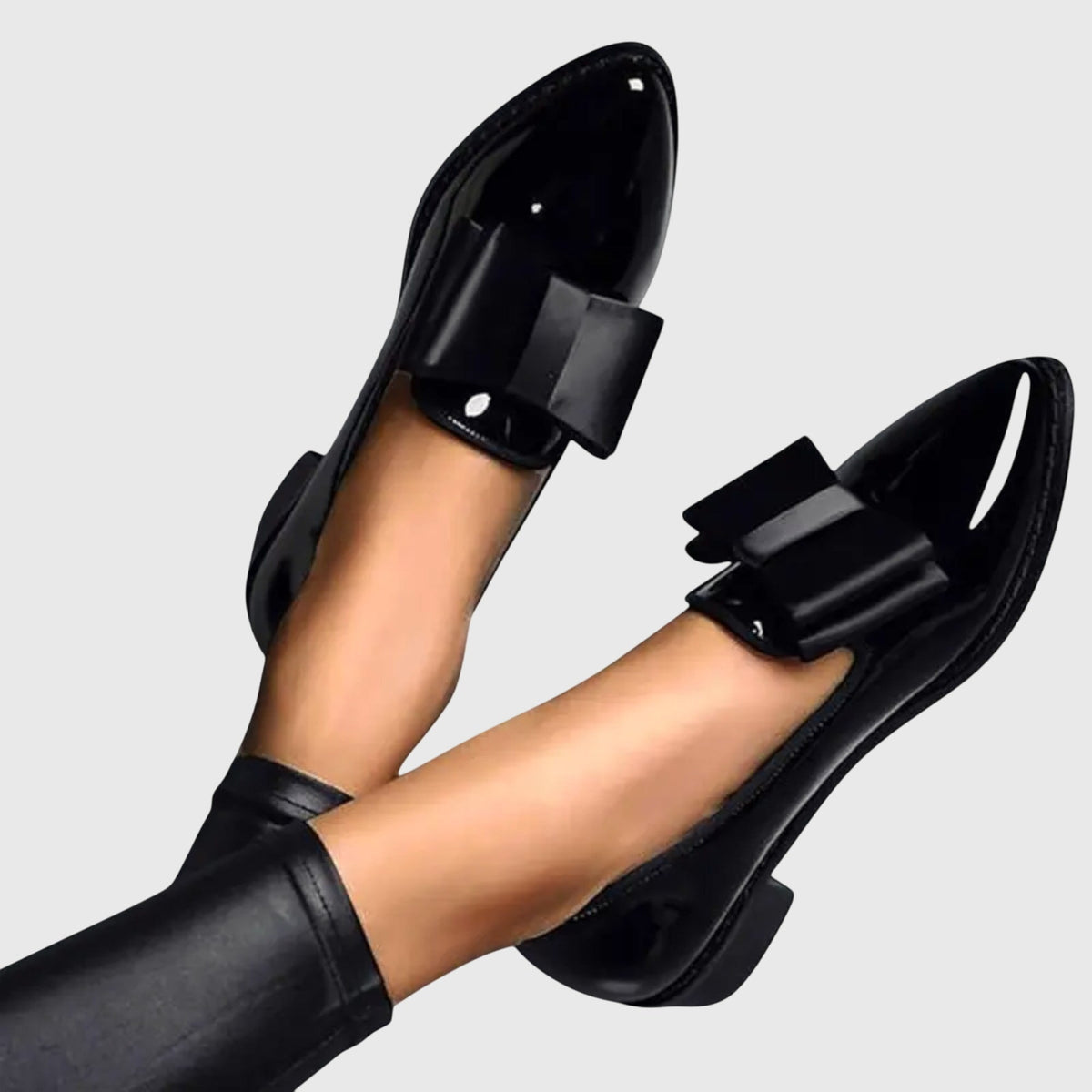 Pointed Toe Bow Patent Flat Loafers
