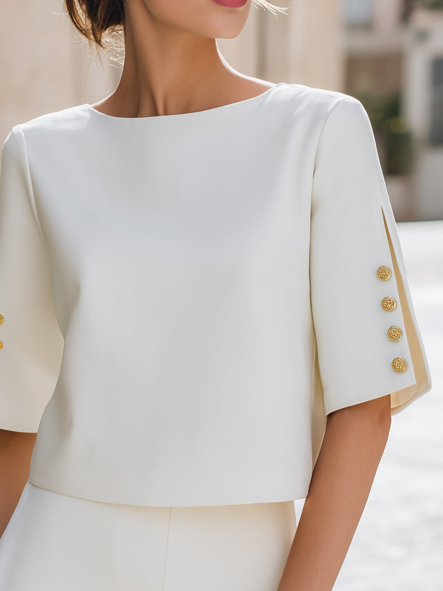 Button Detail Split Sleeve Top