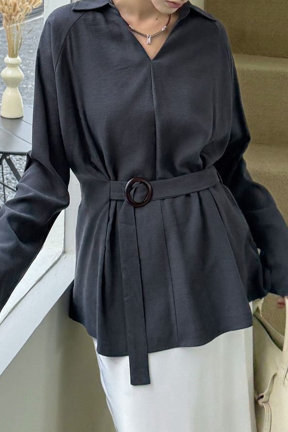 Waist Defining Plunge Neck Blouse