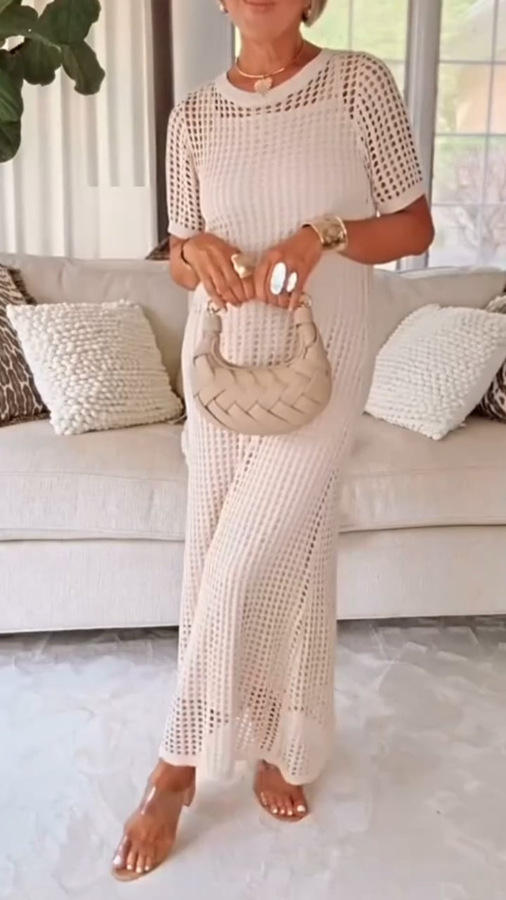 Boat Neck Hollow Airy Two-piece Dress