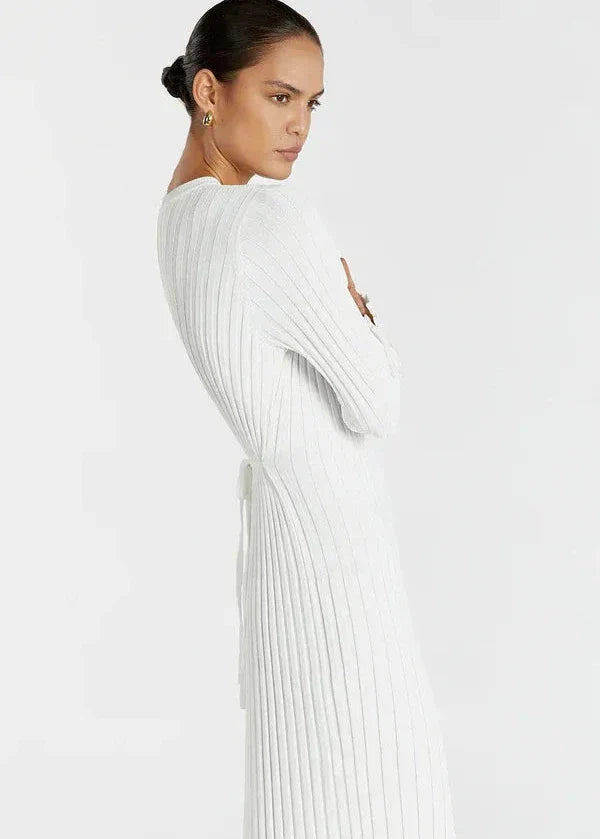 Pleated Parisian Ribbed Midi Dress