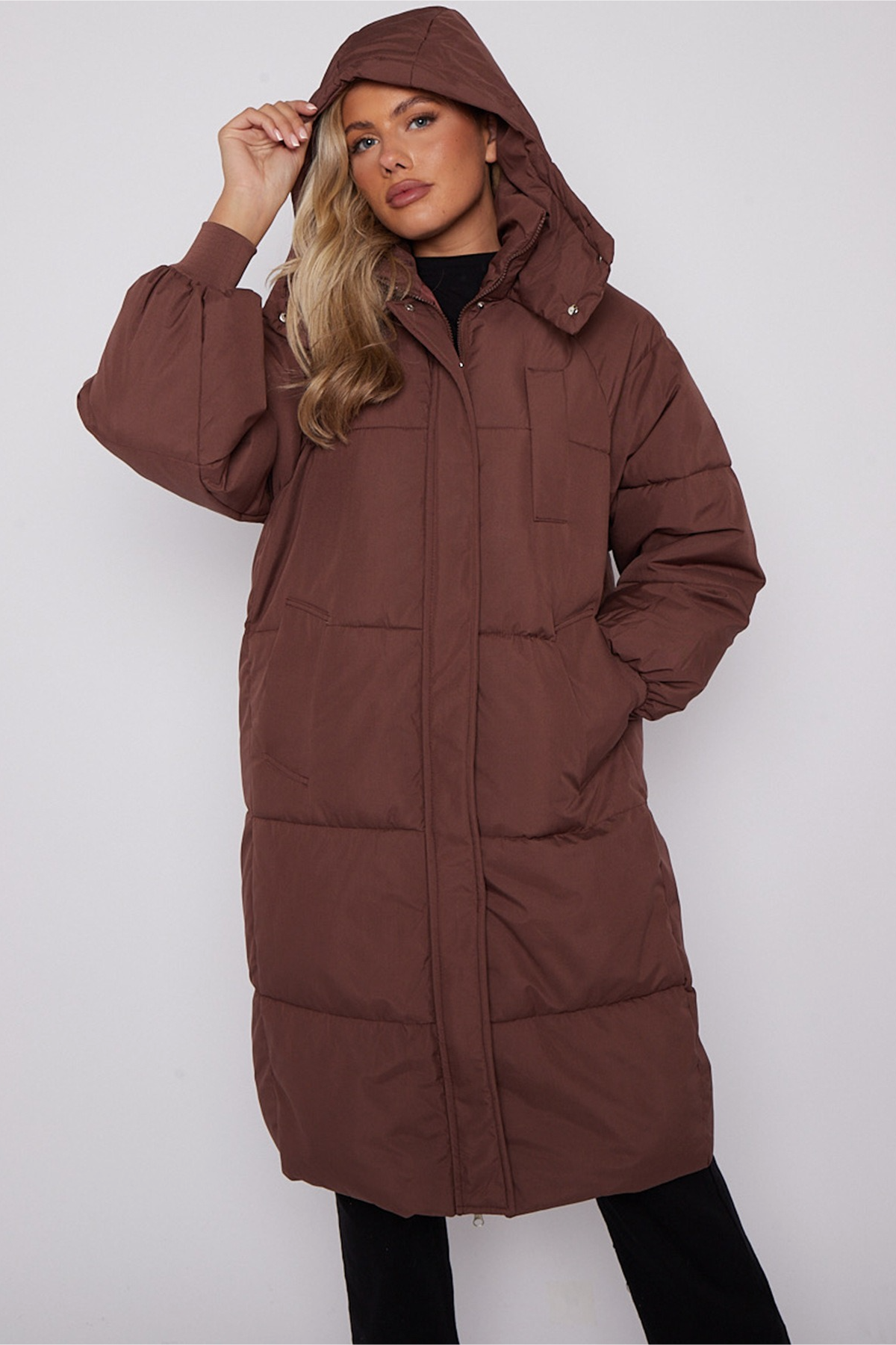 Thick Padded Hooded MidLength Winter Overcoat