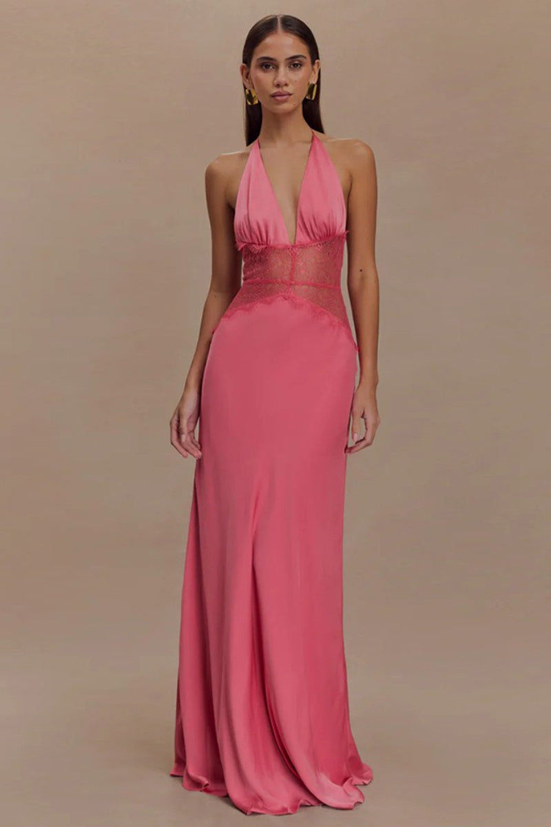 Halter-Neck Satin Dress