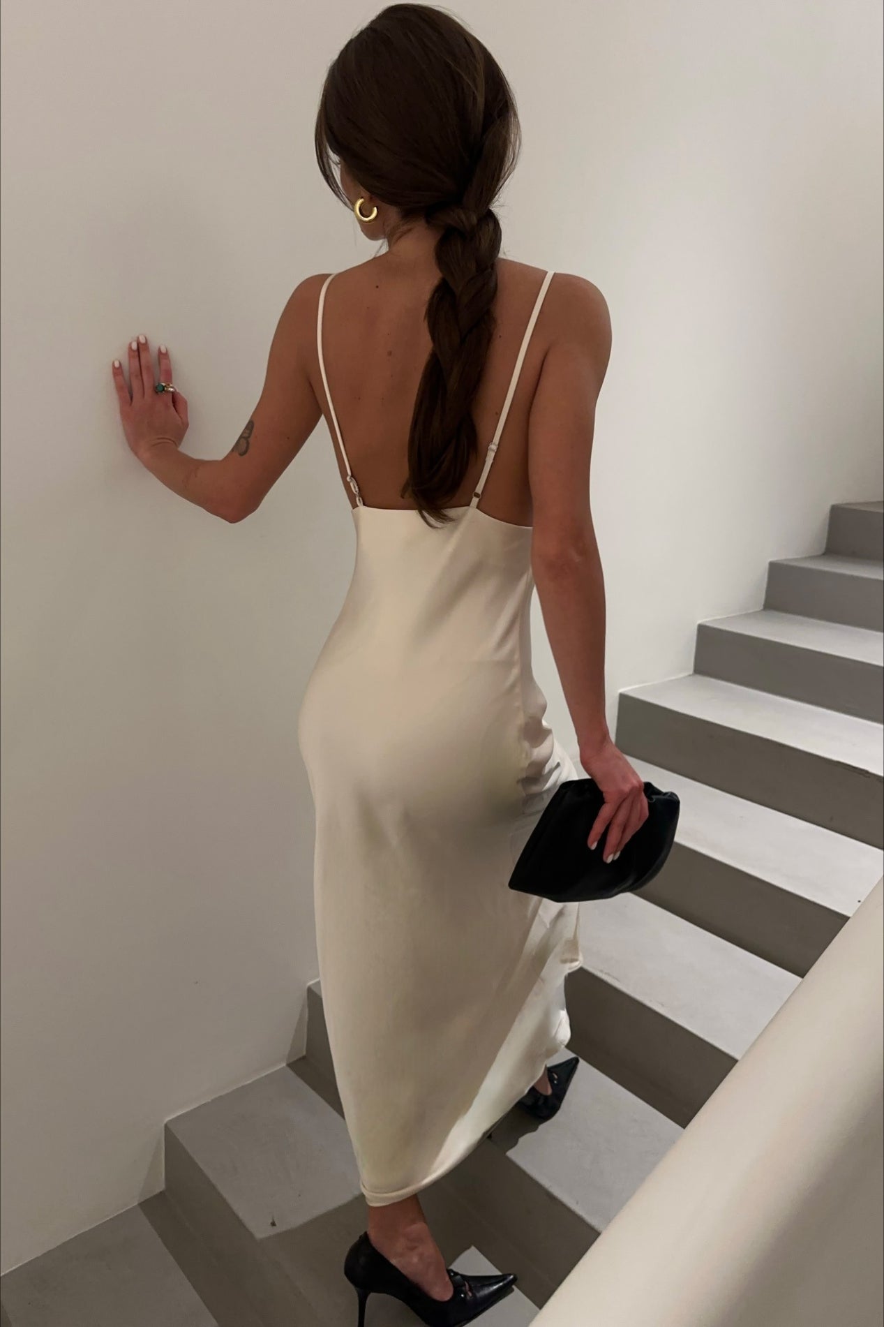 Satin Lace Trim Spaghetti Strap Reception Dress