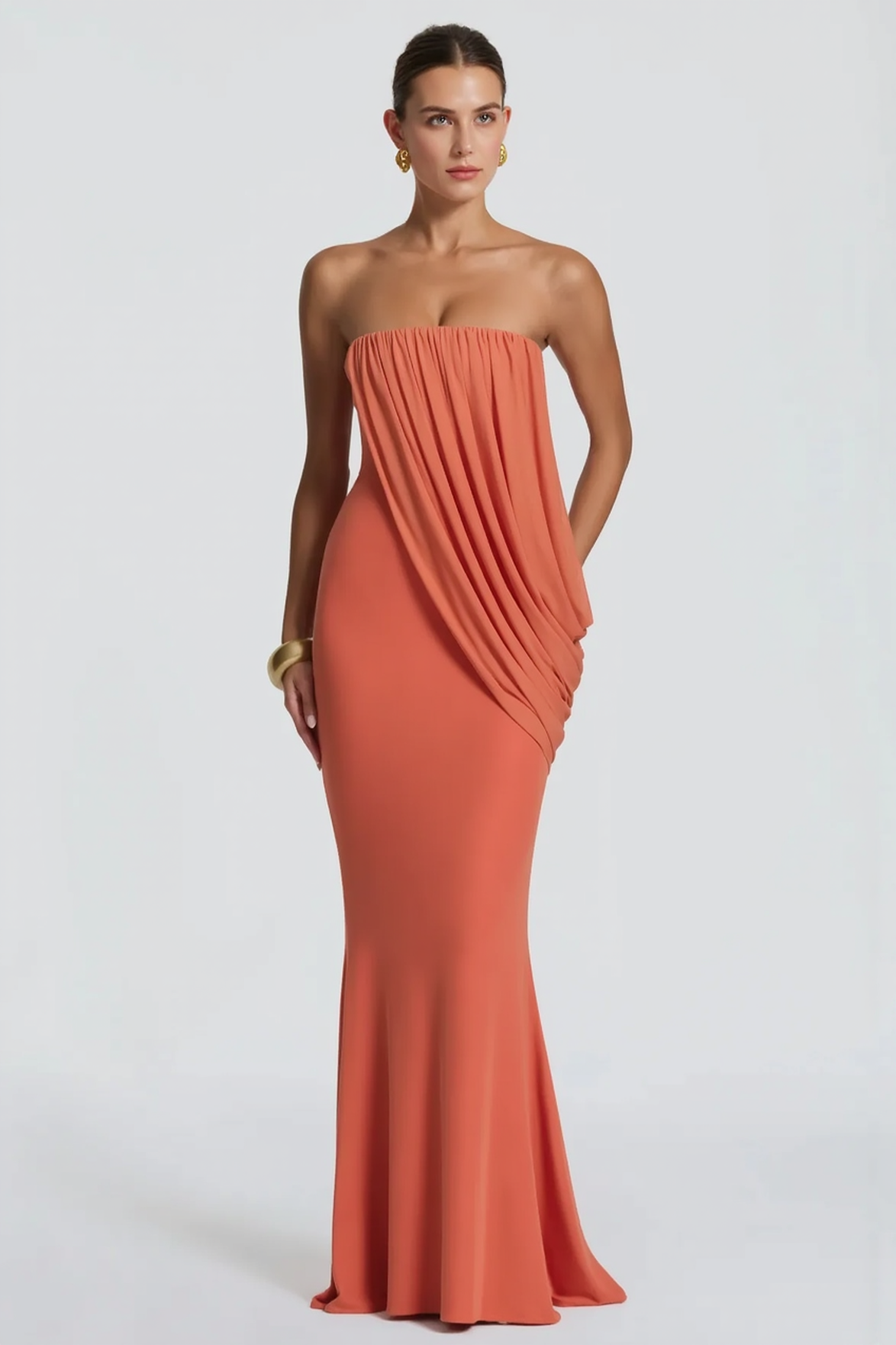Strapless Draped Overlay Bodycon Mermaid Maxi Gown 4