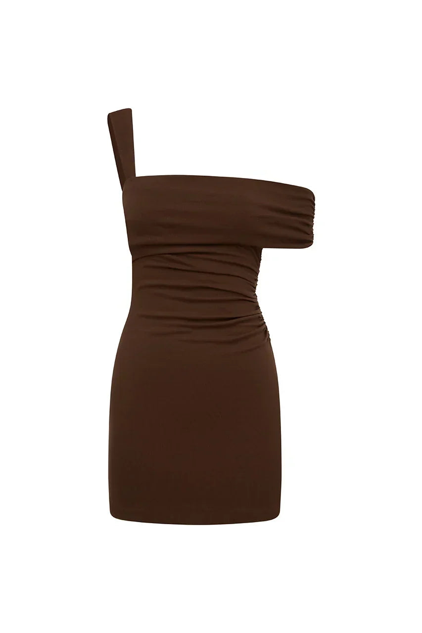 Ruched Asymmetric Fold Over One Shoulder Bodycon Mini Dress 6