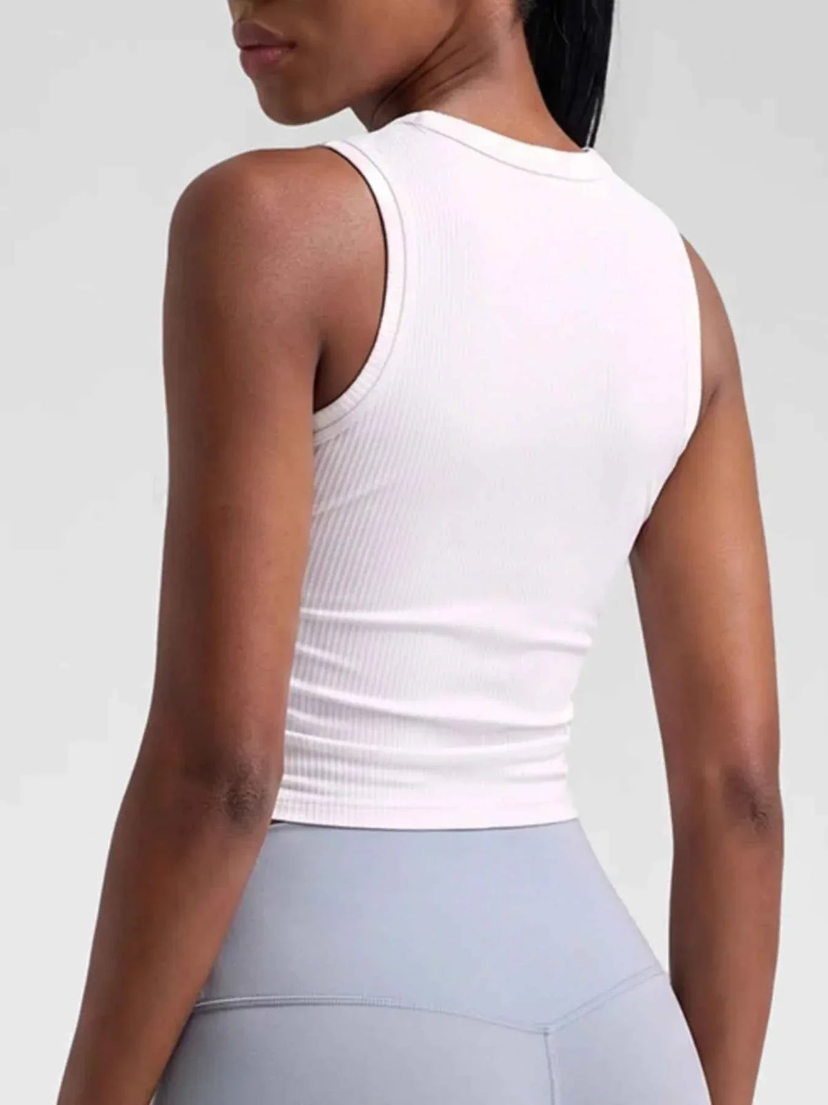 Ribbed Knit Crew Neck Sleeveless Side Ruched Active Tank Top 10