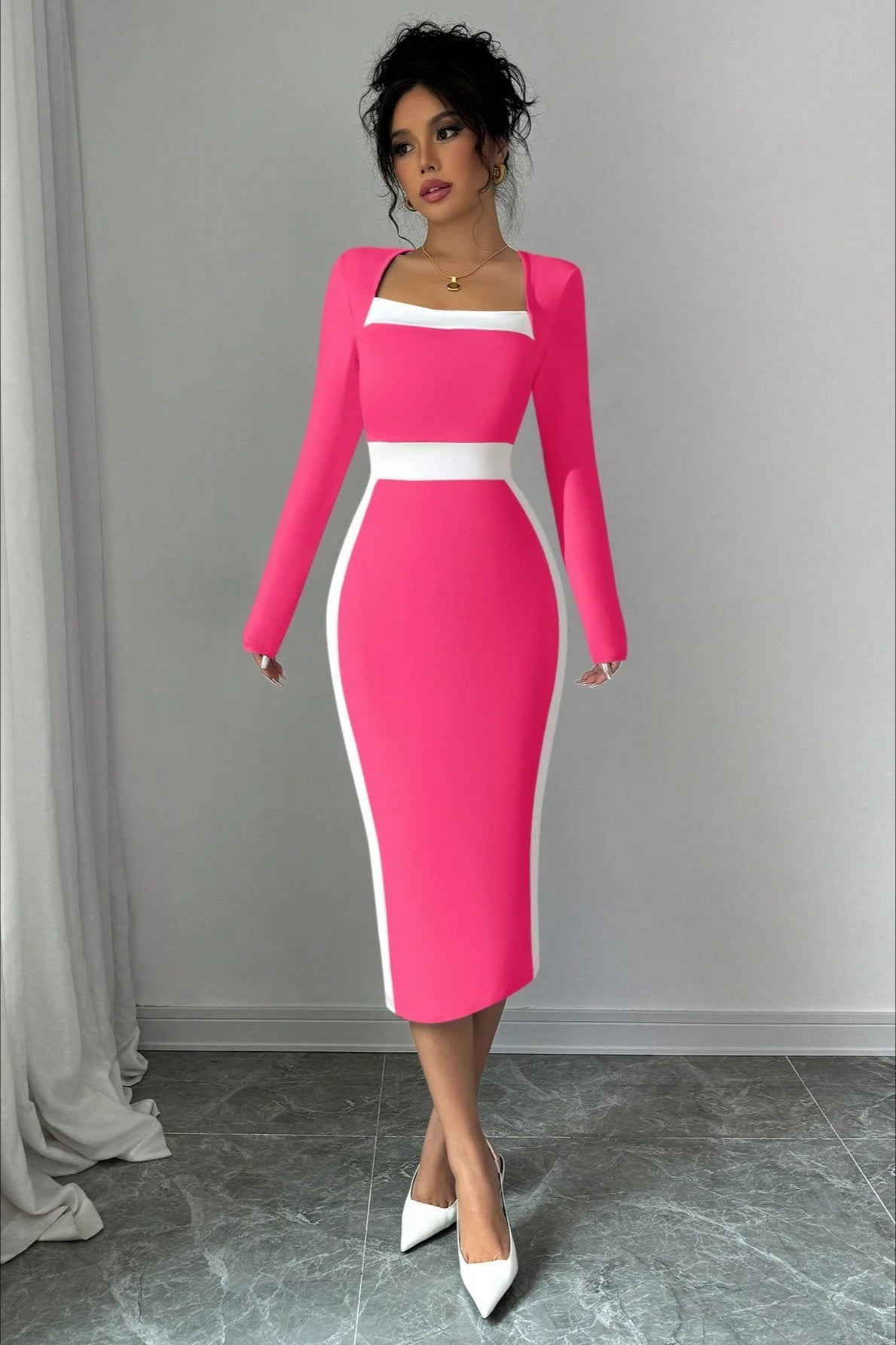 Color Block Panel Bodycon Cocktail Mini Dress