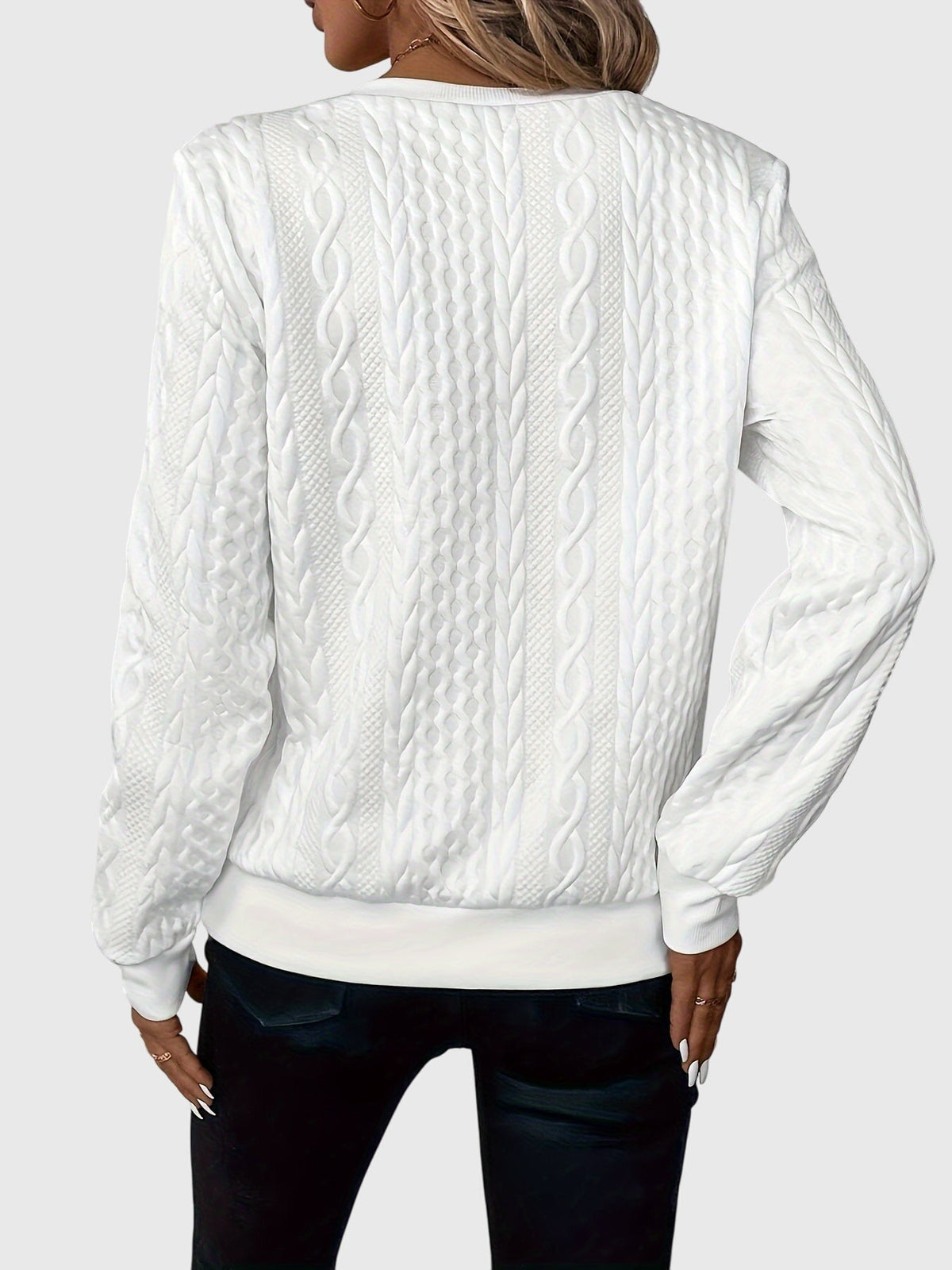 Quarter Zip Cable Knit Long Sleeve Sweatshirt